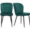 FC Set di 2 sedia da pranzo, sedia imbottita con schienale, seduta in velluto e struttura in metallo, 47×43×86 cm,Verde
