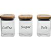 GUSTO CASA - Set 3 barattoli in vetro con Coperchio in Metallo Effetto Bamboo da 1 Litro