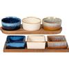 GUSTO CASA - Antipastiera con 3 Ciotole in Ceramica Reactive e Base in Acacia 25x9,5 cm