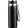 GHKLNY Borraccia termica a doppia parete isolata sottovuoto, grande capacità, con tazza e corda, in acciaio inox, per bevande calde e fredde (nero, 1000 ml)