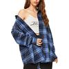 Zontroldy Camicie in Flanella Scozzese da Donna Oversize a Maniche Lunghe abbottonate Camicia a Quadri di Bufalo Top, Blu, L