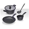 Moneta Etnea Batteria Starter, 5 Pezzi: Padella 24 cm, Casseruola 2 manici 20 cm con Coperchio, Pentolino 16 cm e Schiumarola in Nylon