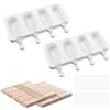 DHSBGWSX 2 stampi per ghiaccioli con 100 bastoncini, 2 coperchi, stampi per ghiaccio in silicone, forma ovale facile da sciogliere, gelati fatti in casa sul gambo (4 cavità, bianco)