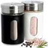 KADAX Saliera e Pepiera, 150 ml, set da 2 pezzi, Saliera in Vetro, Saliera in Acciaio Inossidabile, Pepiera con Coperchio Misto, Set Sale e Pepe, Spargispezie, Barattoli di Spezie (bianco/nero)