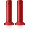 NK PHILIPS DECT M4502R/34 - Telefono Fisso Cordless 2-Pack, Display LCD da 1,6'', Retroilluminazione, Vivavoce Integrato, Suono HQ, Sottile e Compatto - Rosso (Compatibile: ES, IT, FR)