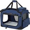FEANDREA Trasportino per Cani, Gabbia Pieghevole per Animali Domestici, Taglia M, Tessuto Oxford e Maglia, Traspirante, Portatile, Struttura in Metallo, con Manici e Tasche, 60 x 42 x 42 cm, Blu Scuro