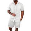 CAIYLAI Set tuta da uomo in cotone e lino con pantaloncini e camicia, set estivo Co Ord a maniche corte con bottoni e pantaloncini con tasche, abiti da 2 pezzi, per vacanze, spiaggia, matrimoni, #07