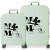 Disney Set valigie Disney Mickey Happiness verde 55/70 cm ABS rigido chiusura TSA integrata 116L 7,54 kg 4 doppie ruote bagaglio a mano