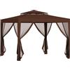 Outsunny Gazebo da giardino 3L x 3l m con 4 zanzariere rimovibili - tetto doppio - marrone
