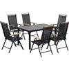 Outsunny Set da giardino esterno per 6 persone, telaio in alluminio, tavolo 140 cm, 6 sedie pieghevoli e reclinabili, nero