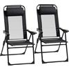 Outsunny Set di 2 sedie da giardino set base di 2 sedie pieghevoli sedia da campeggio sedia da balcone braccioli regolabili in 5 posizioni cuscino rimovibile fornito tessuto oxford textilene nero