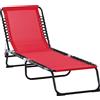 Outsunny Lettino da Sole Pieghevole Schienale Inclinabile Multi-Posizioni Acciaio Termoplastico Lacci elastici Tessuto Nero textilene Rosso
