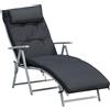 Outsunny Lettino Prendisole Pieghevole con Schienale Reclinabile 7 Posizioni Poltrona Relax con Materasso + Braccioli Metallo Epossidico Textilene Poliestere Nero
