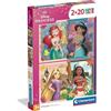 Clementoni - Puzzle per Bambini 2x20 Pezzi Supercolor, per Bambini 3+ Anni, Illustrazione con Principesse Disney Ariel e Jasmine, Idea Regalo, Made in Italy, 27x18 cm, 24092