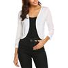 Parabler Donna Bolero Bianco Elegante Cardigan Corto Casual 3/4 Maniche Cardigan Festivo Leggero Spalla Giacca Aperta per Abito da Sera XS