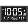 TFA Dostmann XL orologio da parete digitale, 60.4505, orologio radiocontrollato di grandi dimensioni, con indicazione della temperatura, display 24 ore su 24, data, giorno della settimana, nero