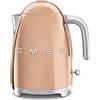 Smeg, Bollitore Elettrico KLF03RGEU 1,7 L, Filtro Anticalcare Lavabile, Autospegnimento di Sicurezza, Indicatore Livello di Acqua, Base Antiscivolo e Avvolgicavo Integrato, Potenza 2400W, Oro Rosa