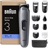 Braun Rifinitore All-In-One Series 3, Rasoio Elettrico Barba E Capelli 11In1, Con Lama Ultra Affilata, 14 Lunghezze, 50 Minuti di Autonomia, Styling Facile e Veloce Per Viso E Capelli, AIO3565 Grigio