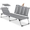 KESSER® Lettino da sole SUN con tettuccio - lettino da giardino sedia a sdraio pieghevole - con parasole - schienale reclinabile, ergonomico - superficie di riposo imbottita, Grigio