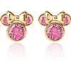 Disney Orecchini Disney in Oro Giallo 9 KT per Bambine con Minnie, Impreziosito da Zirconia - Rosa