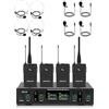 SOWOITIG Sistema microfono lavalier wireless con auricolare e microfono a clip, set microfoni UHF a 4 canali con ricevitori, portata di 90 m per canto, chiesa, karaoke, prediche, matrimoni ed eventi