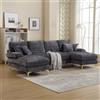 HOXINBLY Divano Letto 4 Posti con Penisola, Divano Angolare 4 Posti Forma di U, Divano Letto Matrimoniale con Materasso, Divano 4 Posti con Braccioli, Ciniglia Grigio