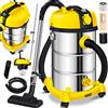 Masko® Aspirapolvere industriale, in acciaio inox, 2300 W + presa di corrente, aspirazione a secco e a umido, funzione di soffiaggio, Push&Clean, con e senza sacchetto, Giallo