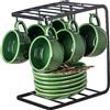 vicrays Set di 6 tazzine da caffè espresso in ceramica, con piattini, cucchiai e supporto in metallo, per tè, cappuccino, latte, 113,4 g, colore: verde