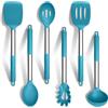 HaWare Set di 6 utensili da cucina in silicone, con manico in acciaio inossidabile, resistenti al calore, per pentole antiaderenti, mestolo, cucchiaio, pasta, lavabile in lavastoviglie, blu