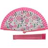 DRW Ventaglio Legno Decorato con Fiori Rosa, Medidas: 42 cm