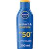 NIVEA SUN Latte Solare Protect & Hydrate SPF 50+ 3 x 200 ml, Crema solare corpo con formula sostenibile, con protezione immediata dai raggi UVA e UVB