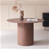 BenyLed Tavolo da Pranzo Rotondo da 120 cm per 4-6 Persone; Tavolo da Cucina Rustico con Base Cilindrica, Piano in MDF e Piedistallo a Doghe in Legno (Texture di Legno Scuro)