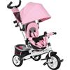 HOMCOM Triciclo per Bambini 1-5 Anni con Maniglione e Tettuccio Regolabile, 102x49x102 cm, Bianco e Rosa|Aosom