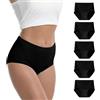 WEASIC Slip Donna Cotone Vita Alta Set Mutande Donna Cotone Vita Alta Mutande 100% Slip Microfibra Taglio Laser Senza Cuciture Microfibra Intimo Mutandine (Confezione da 5 Nero, M)