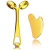 Yeamon Massaggiatore per viso, rullo in metallo, strumento per massaggio Gua Sha, per viso, collo, occhi, corpo, cura della pelle, rullo facciale da donna (oro)