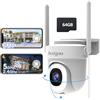 Bextgoo 5MP Telecamera Wi-Fi Esterno con Scheda 64G, Videocamera Sorveglianza Esterno WiFi 2.4/5G, Telecamera 360 Gradi, AI Tracciamento Automatico, Rilevamento Movimento, Visione Notturna Colori