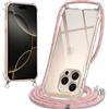 Oelrstfe Cover con Cordino per iPhone 16 Pro Max, Trasparente Silicone Custodia con Regolabile Collana Laccio Tracolla, Antigraffio Proteggere Case Corda per iPhone 16 Pro Max, Rosa