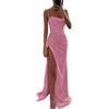 pvucpot Abito da Donna Senza Maniche Scollo V Paillettes Vestito con Spacco Elegante Maxi Abito Lungo da Sera Cerimonia Cocktail Nozze Festa Moda