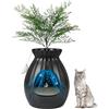 FANTASK Lettiera per gatti, 50 x 50 x 59 cm, con sistema elettronico di eliminazione degli odori, stile vaso con pianta artificiale e ciottoli, colore: nero