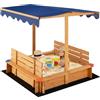 GYMAX Cassetta di Sabbia in Legno per Bambini con Tettoia, Stazione di Gioco in Legno di Cedro con 2 Panchine Rimovibili, Design Senza Fondo con Rivestimento, per Giardino, Prato, Parco
