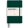 LEUCHTTURM1917 Taccuino B6+ Copertina morbida, Liscio, Forest Green | 123 pagine numerate, cucito a filo, 2 segnapagina, tasca a soffietto, Bullet Journal, set di adesivi