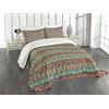 ABAKUHAUS Colorato Set Copriletto Trapuntato, Iscriviti Motif, Decorativo, 3 Pezzi con 2 Federe Cuscini, 220 x 220 cm, Marrone Corallo Verde Acqua