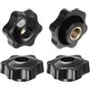 QUARKZMAN 4pz Pomelli a Stella M10 con Filettatura Femmina, Testa da 38mm, Plastica con Foro Passante, Vite in Ottone, Manopole a Compressione Filettate, Nero