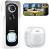 ieGeek 2K Videocitofono Wifi Senza Fili Esterno, 166° Campo Visivo Doorbell | Impermeabile IP66, Citofono con Telecamera, Rilevazione Umano PIR, Audio Bidirezionale, Visione Notturna 10m, 2.4 GHz, Bianco