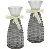Flair Flower Vaso decorativo in vetro con design a cestello intrecciato e pizzo - Vaso per fiori vintage in stile rustico - Vaso decorativo rustico da tavolo per soggiorno, cucina o matrimonio, set da 2 pezzi, 21