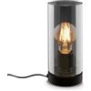 BRILONER - Lampada da comodino, vetro fumé, lampada da scrivania con interruttore a cavo, lampada da tavolo E27 per home office, lampada da lettura, nero