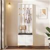 RTYUSWL Set di mobili per ingresso: Organizer alto in legno con albero da ingresso, panca 3 in 1 con appendiabiti, scarpiera e ganci per appendere, 60.5 cm x 180.5 cm x 35.2 cm, Bianco