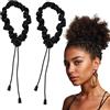 Xinjoduz 2 elastici per capelli regolabili in raso, 2 misure, antiscivolo, in seta, per coda di cavallo afro, neri, invisibili, accessori per capelli lunghi per donne e ragazze, capelli ricci spessi