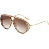YAMEIZE Occhiali da sole da pilota oversize per donne uomini rotondi anni '70 retrò doppio ponte vintage grande montatura punk occhiali da sole UV400, Champagne/Marrone