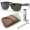Ray-Ban RB2132 New Wayfarer, SET DI OCCHIALI DA SOLE | Custodia esclusiva e set per la cura | Polished Black | G-15 Green
